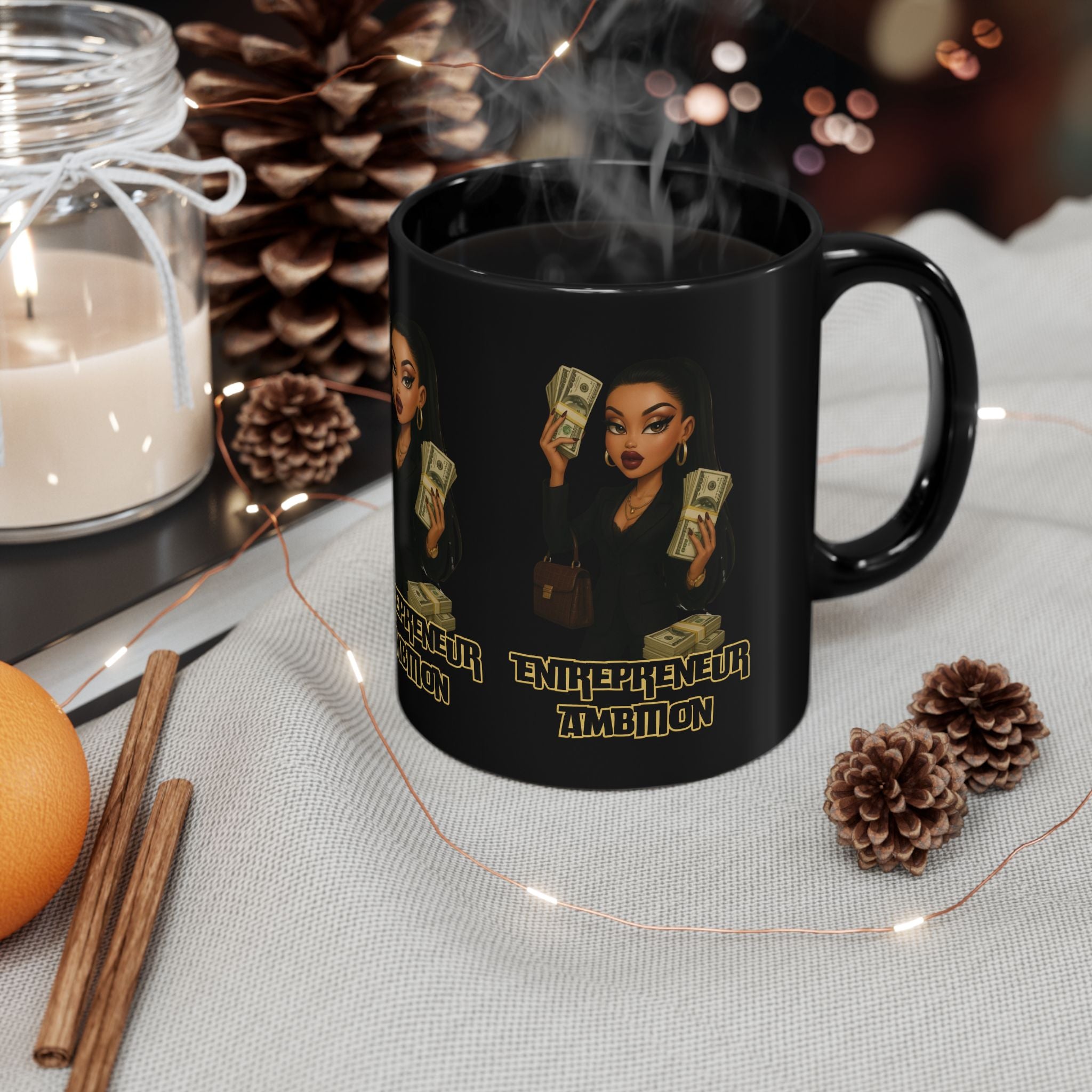 Ambition-Themed Black Mug for Entrepreneurs, Coffee Lover Gift, Office Decor, Motivational Mug, Entrepreneur Decor