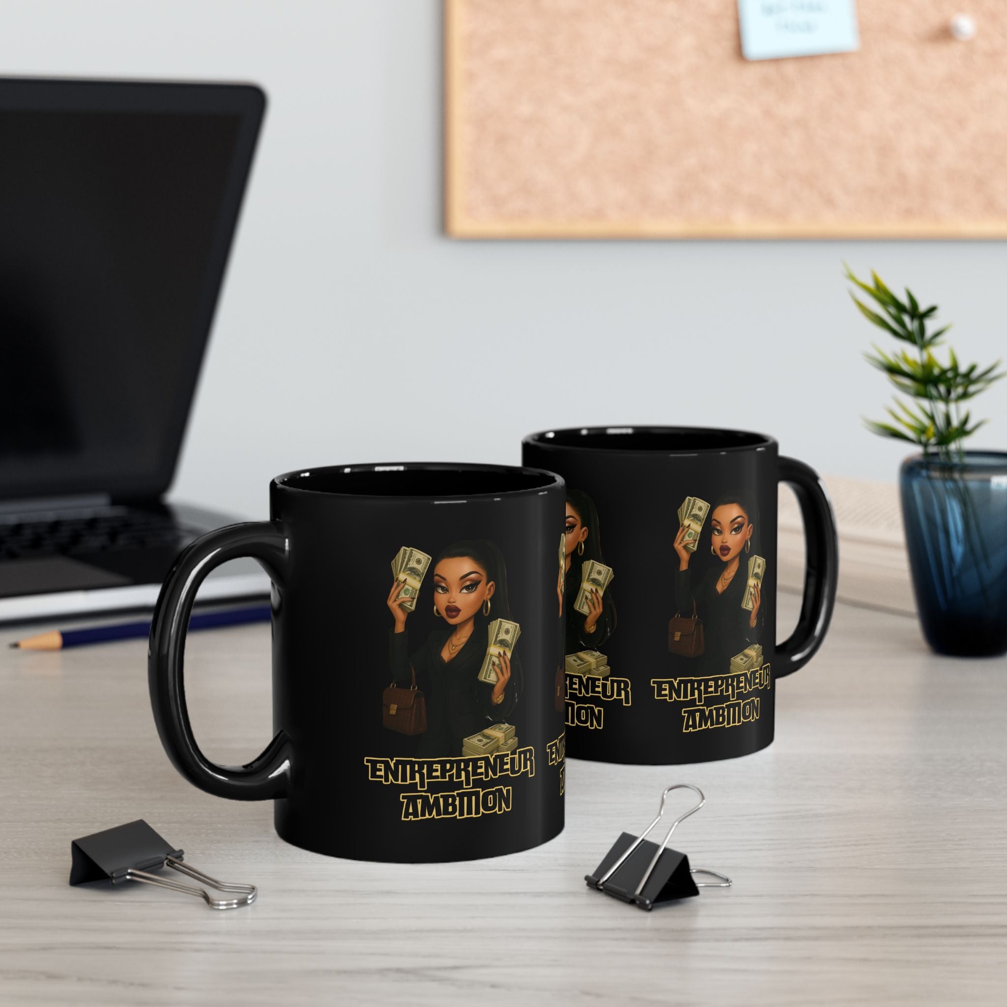 Ambition-Themed Black Mug for Entrepreneurs, Coffee Lover Gift, Office Decor, Motivational Mug, Entrepreneur Decor