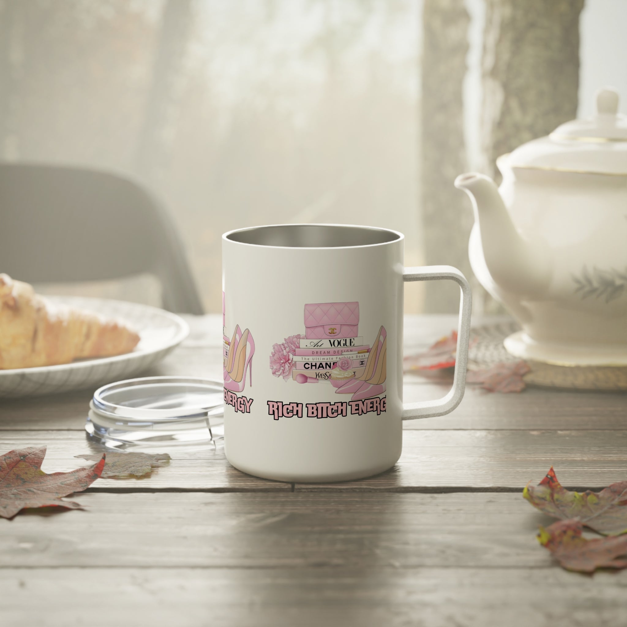 Chic Insulated Coffee Mug, Rich Bitch Energy, Motivational Gift, Travel Mug, Coffee Lover Gift, Empowerment Mug, Fashionista Accessory