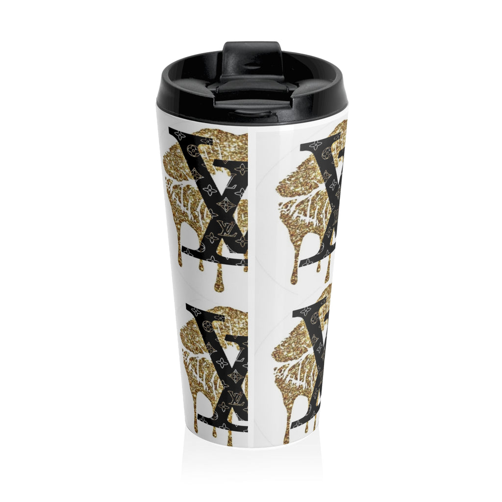 Gold Dripping LV Stainless Steel Travel Mug, Stylish Coffee Cup, Luxe Travel Mug, Designer Insulated Mug, Perfect Gift for Fashion Lovers