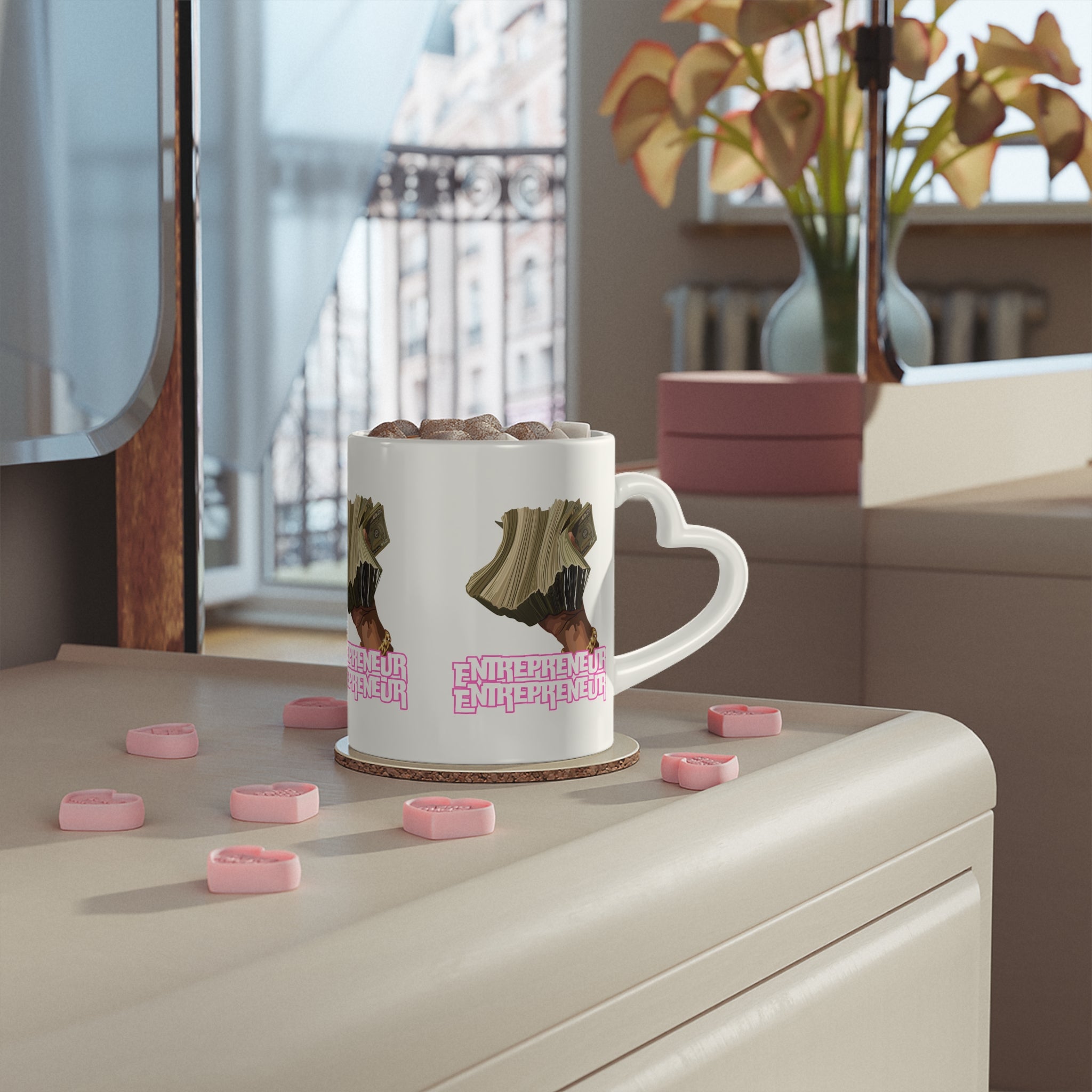 Entrepreneur Heart-Shaped Mug, Gift for Business Lovers, Coffee Cup, Unique Mug for Startups, Motivational Gift for Her