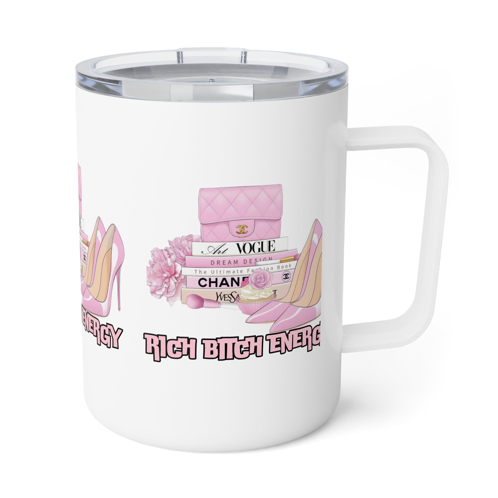 Chic Insulated Coffee Mug, Rich Bitch Energy, Motivational Gift, Travel Mug, Coffee Lover Gift, Empowerment Mug, Fashionista Accessory