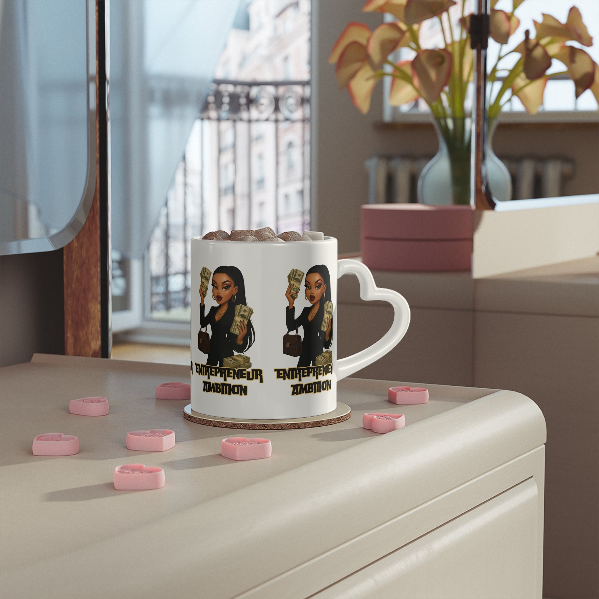 Empowered Entrepreneur Heart-Shaped Mug, Motivational Gift, Coffee Lover Present, Businesswoman Motivation, Unique Office Decor