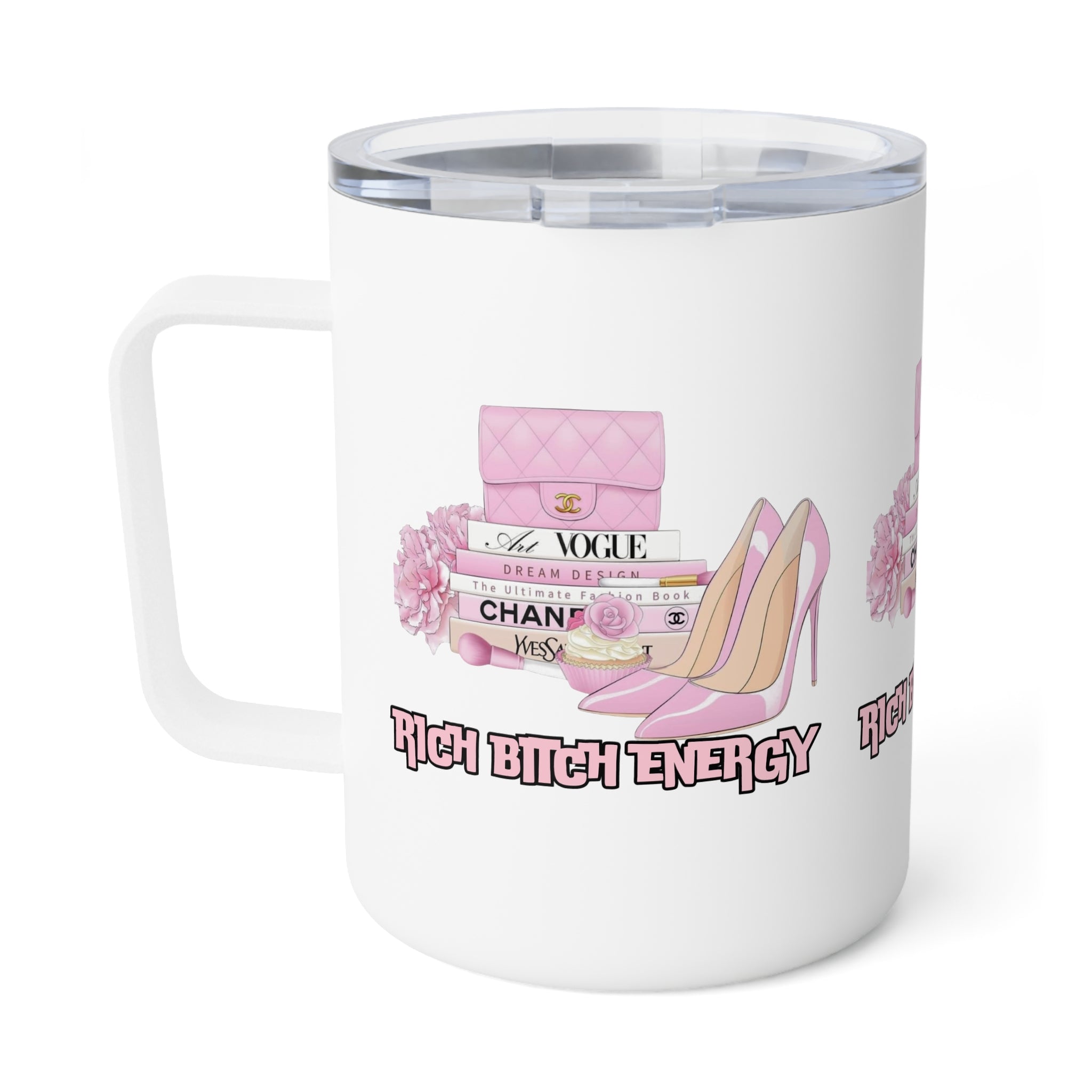 Chic Insulated Coffee Mug, Rich Bitch Energy, Motivational Gift, Travel Mug, Coffee Lover Gift, Empowerment Mug, Fashionista Accessory
