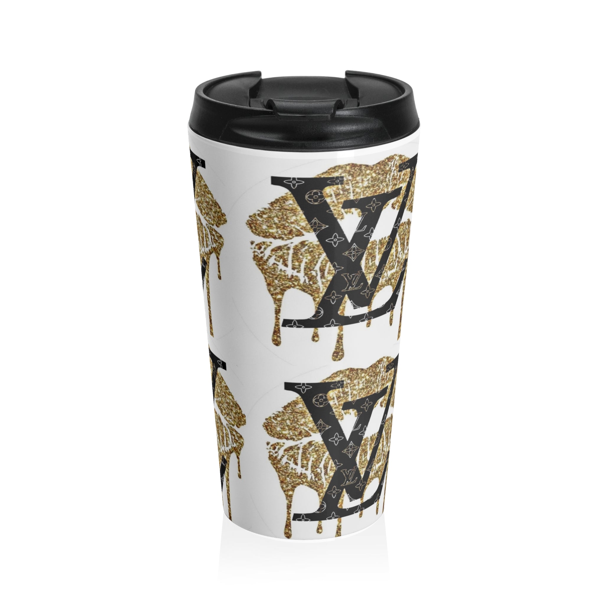 Gold Dripping LV Stainless Steel Travel Mug, Stylish Coffee Cup, Luxe Travel Mug, Designer Insulated Mug, Perfect Gift for Fashion Lovers