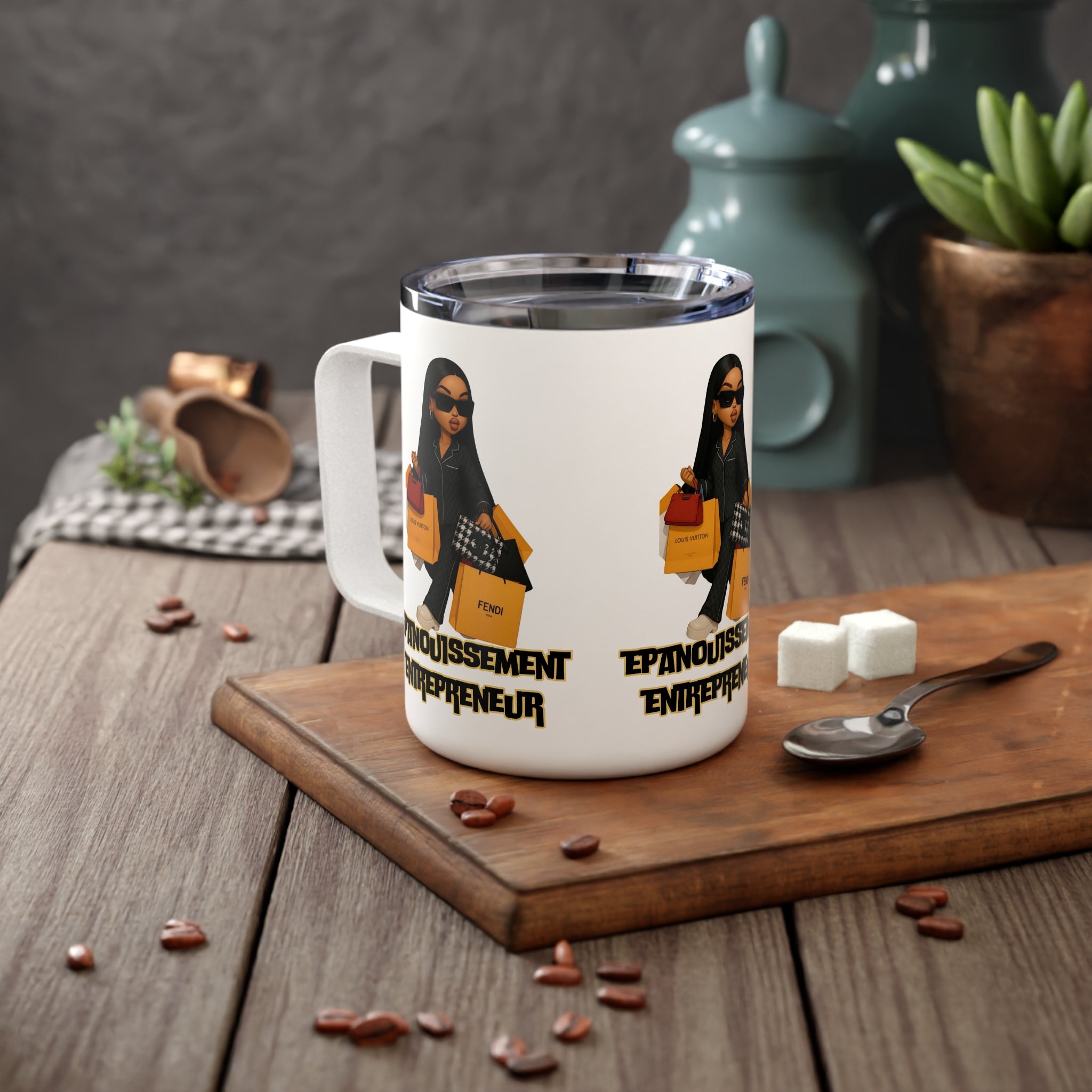 Chic Insulated Coffee Mug, Fashion Mug for Entrepreneurs, Stylish Drinkware Gift, Trendy Beverage Container, Unique Coffee Lover Gift