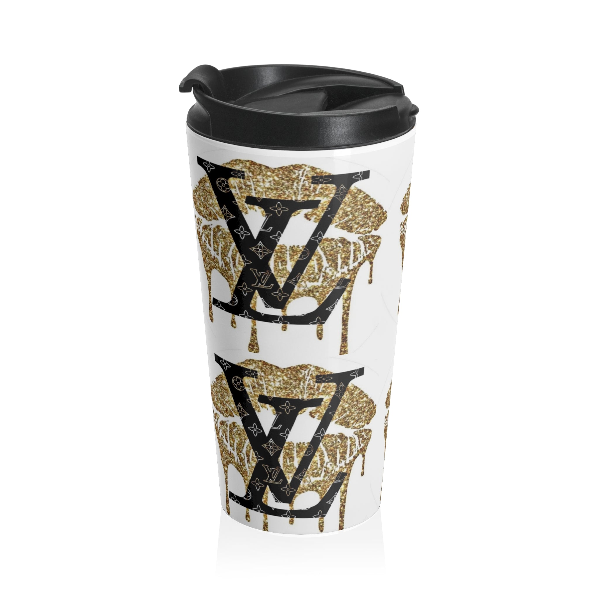 Gold Dripping LV Stainless Steel Travel Mug, Stylish Coffee Cup, Luxe Travel Mug, Designer Insulated Mug, Perfect Gift for Fashion Lovers